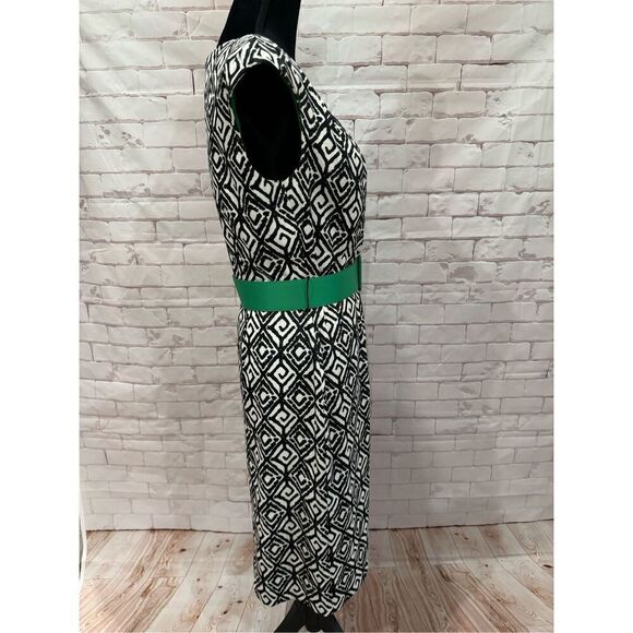 Dressbarn black and white pattern belted dress polyester size 10 - Picture 5 of 10